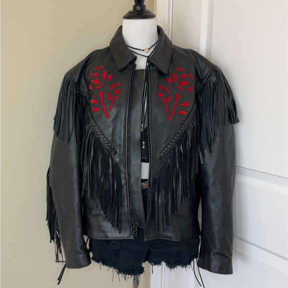 Unik Vintage Rose Fringe Motorcycle Women’s Jacket - Picture 2 of 16